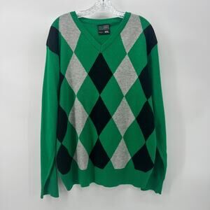 Vintage Y2K Southpole Christmas V Neck Pullover Green Sweater Large